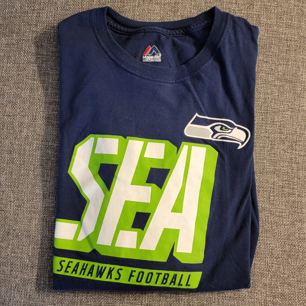 Men's Majestic NFL Seattle Seahawks Navy Crew Neck Long Sleeve Tee - M - Picture 3 of 5